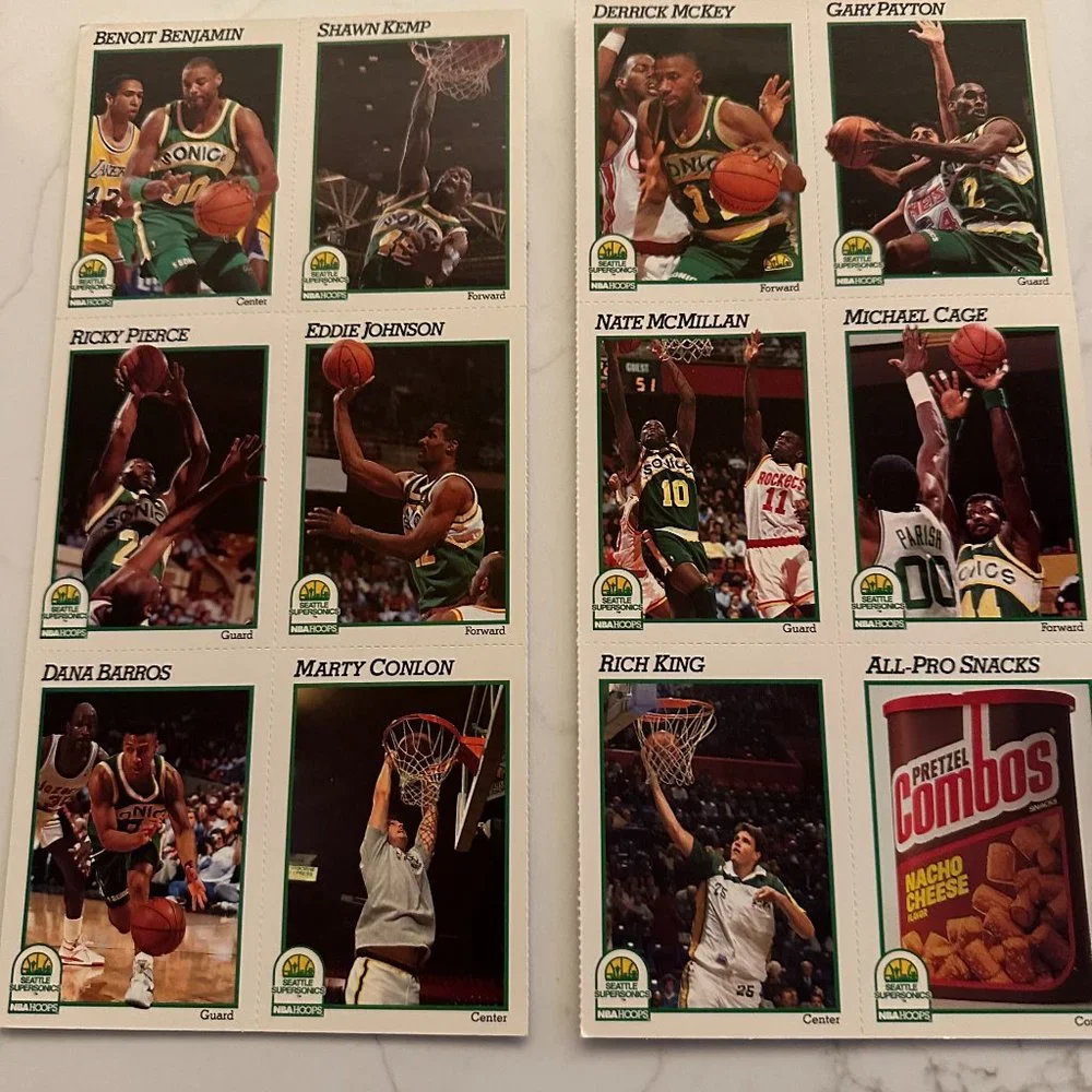 Set of 11 New 1991-1992 Seattle SuperSonics Trading Cards